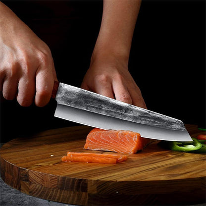 Handmade Forged Kiritsuke Knife,Ultra Sharp Japanese Chef Knife 8 Inch 9Cr18Mov Steel Professional Cooking Knives Octagon Handle Gyuto Knife for Home, Kitchen & Restaurant, Brown/silver