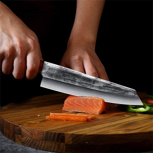 Handmade Forged Kiritsuke Knife,Ultra Sharp Japanese Chef Knife 8 Inch 9Cr18Mov Steel Professional Cooking Knives Octagon Handle Gyuto Knife for Home, Kitchen & Restaurant, Brown/silver