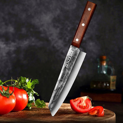 Handmade Forged Kiritsuke Knife,Ultra Sharp Japanese Chef Knife 8 Inch 9Cr18Mov Steel Professional Cooking Knives Octagon Handle Gyuto Knife for Home, Kitchen & Restaurant, Brown/silver