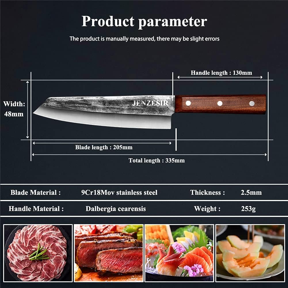 Handmade Forged Kiritsuke Knife,Ultra Sharp Japanese Chef Knife 8 Inch 9Cr18Mov Steel Professional Cooking Knives Octagon Handle Gyuto Knife for Home, Kitchen & Restaurant, Brown/silver