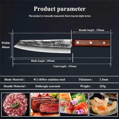 Handmade Forged Kiritsuke Knife,Ultra Sharp Japanese Chef Knife 8 Inch 9Cr18Mov Steel Professional Cooking Knives Octagon Handle Gyuto Knife for Home, Kitchen & Restaurant, Brown/silver