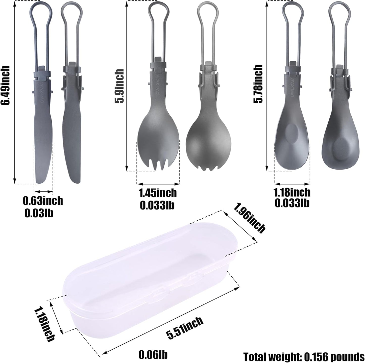 Titanium Camping Utensils Set, 3-Piece Foldable Spork Spoon Knife with Case, 0.15lb Lightweight Travel Flatware for Backpacking Outdoor Hiking Office Lunch, Reusable Eco-Friendly Gift
