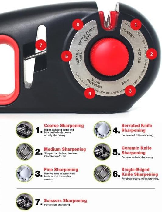 Premium Knife and Scissor Sharpener 7-in-1, Enhance Kitchen Efficiency and Safety, Professional Sharpening Tool, Precision Edge Coarse, Fine Sharpeners Sharpening System and More, Easy