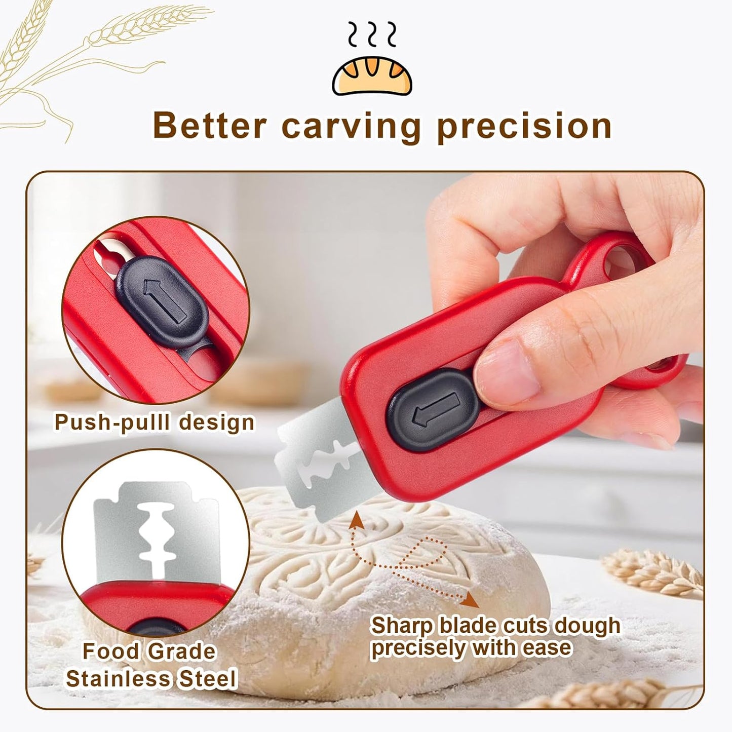 Magnetic Retractable Bread Lame, 10 Replaceable Blades Dough Scoring Tool for Sourdough Baking