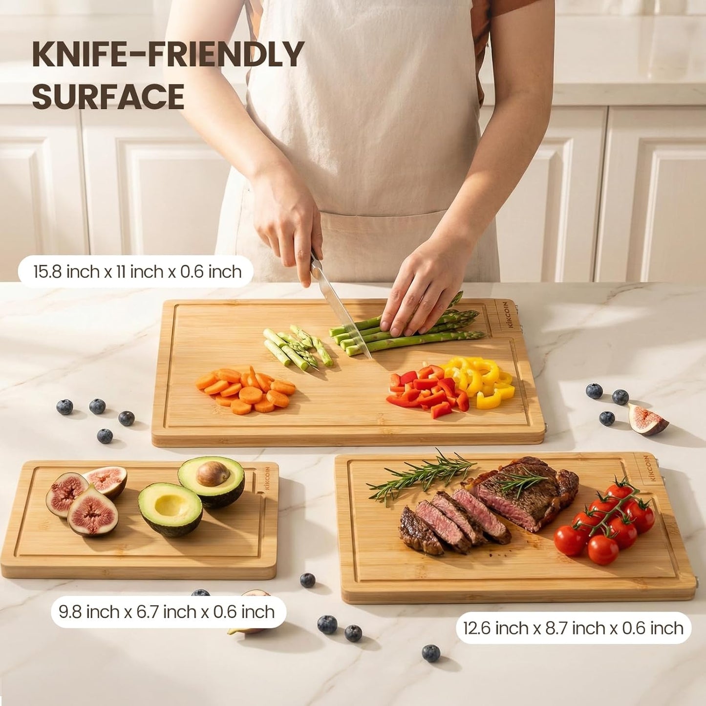 Bamboo Cutting Boards for Kitchen, Extra Large Wood Cutting Board with Rotating Kickstand & Juice Groove, Wooden Chopping Board for Meats Veges Fruits, Heavy Duty Serving Tray, 17 x 11.3 inch