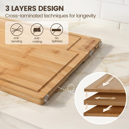 Bamboo Cutting Boards for Kitchen, Extra Large Wood Cutting Board with Rotating Kickstand & Juice Groove, Wooden Chopping Board for Meats Veges Fruits, Heavy Duty Serving Tray, 17 x 11.3 inch