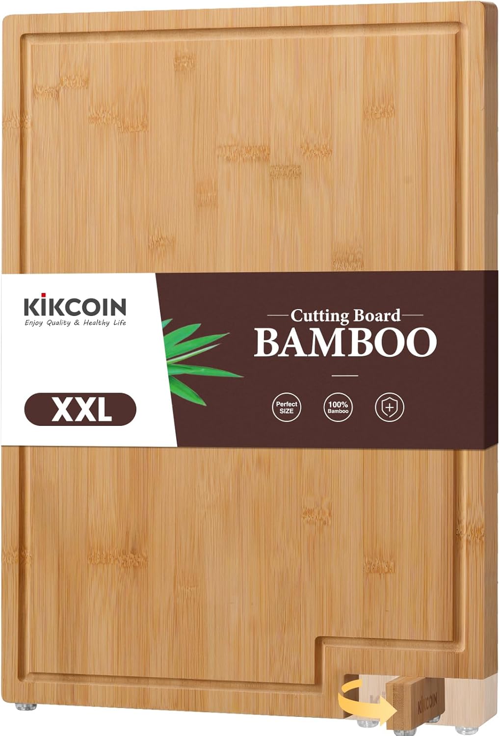 Bamboo Cutting Boards for Kitchen, Extra Large Wood Cutting Board with Rotating Kickstand & Juice Groove, Wooden Chopping Board for Meats Veges Fruits, Heavy Duty Serving Tray, 17 x 11.3 inch