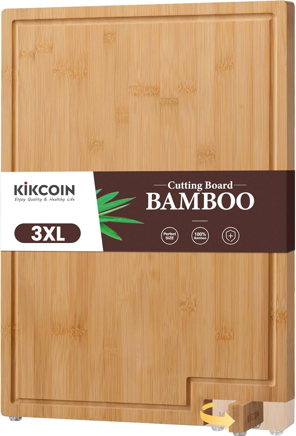 Bamboo Cutting Boards for Kitchen, Extra Large Wood Cutting Board with Rotating Kickstand & Juice Groove, Wooden Chopping Board for Meats Veges Fruits, Heavy Duty Serving Tray, 17 x 11.3 inch