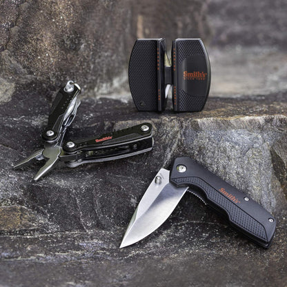 Smith's 51230 3 Piece Folding Knife Combo Kit - Folding Pocket Knife, Multi-Tool Pliers, 2-Stage Sharpener - 12 Tools in One - Camping, Hiking & Hunting Survival Tool - Lightweight + Stainless Steel
