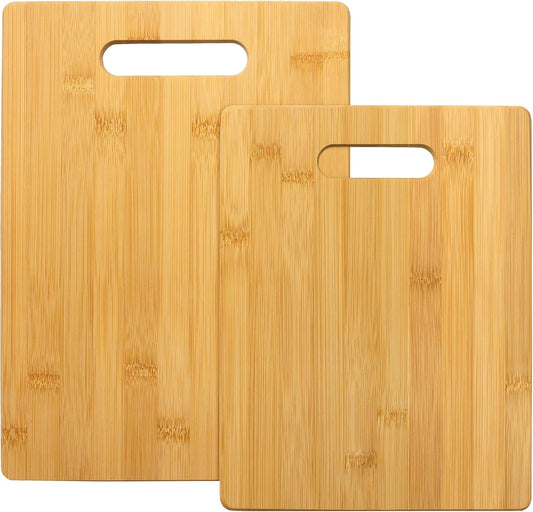 Cutting Board Set, 2 Reversible Cutting Boards for Kitchen | Large and medium wood chopping boards. Everyday prep for produce, meat, fish and poultry. Built-in handle holes for storage.