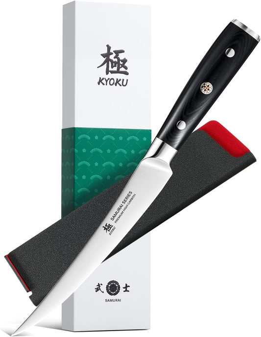 6" Slim Curved Boning Knife - German Steel Japanese Deboning Knife | 56 Hrc German 1.4116 Steel Full Tang Blade, Bone Contour V Edge, Pakkawood Handle, Meat Butcher Knife With Gift Box