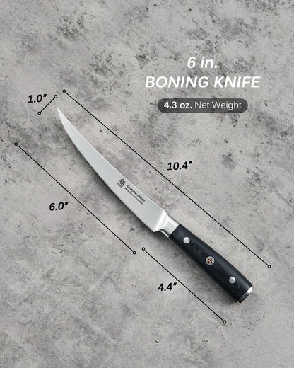 6" Slim Curved Boning Knife - German Steel Japanese Deboning Knife | 56 Hrc German 1.4116 Steel Full Tang Blade, Bone Contour V Edge, Pakkawood Handle, Meat Butcher Knife With Gift Box