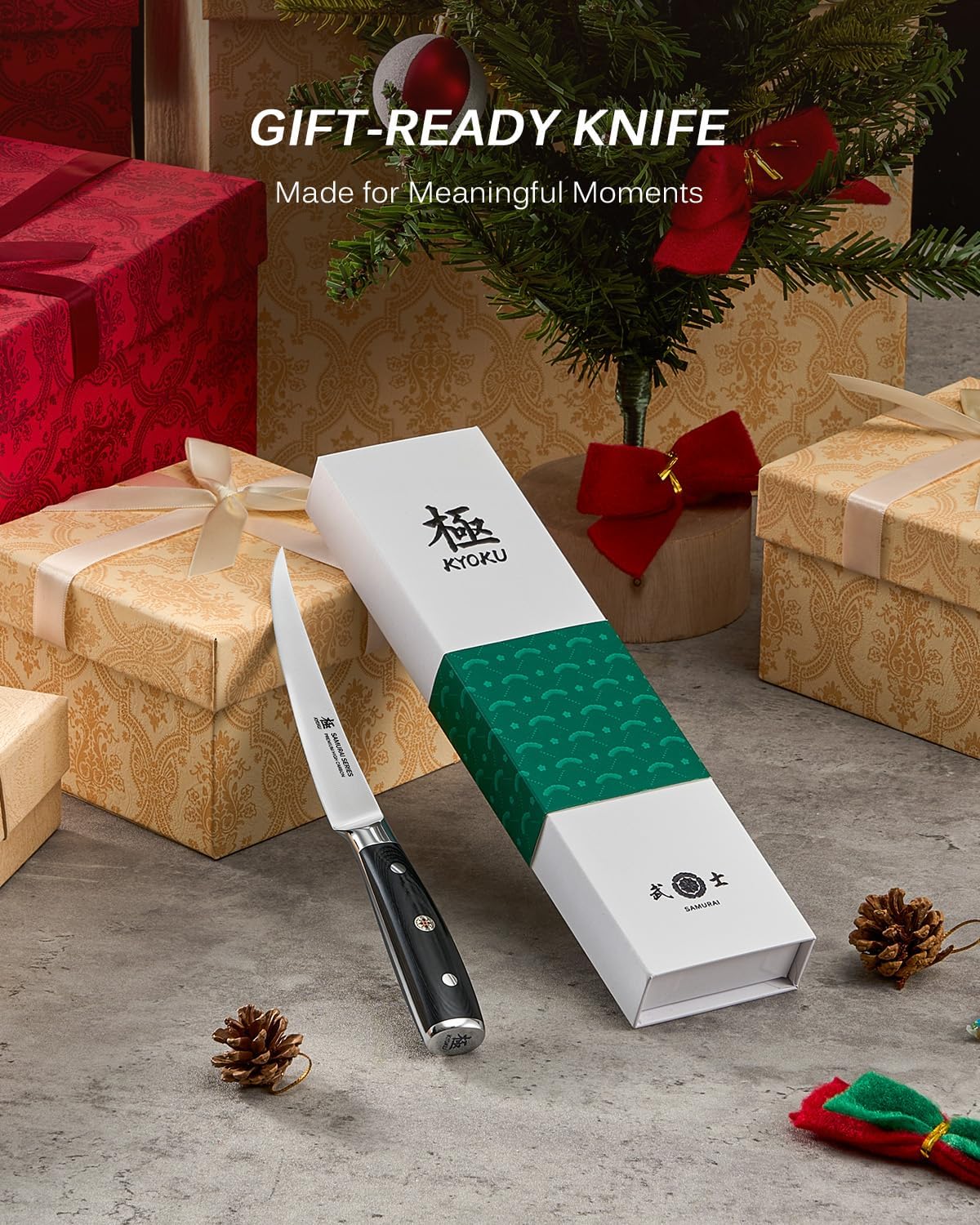 6" Slim Curved Boning Knife - German Steel Japanese Deboning Knife | 56 Hrc German 1.4116 Steel Full Tang Blade, Bone Contour V Edge, Pakkawood Handle, Meat Butcher Knife With Gift Box