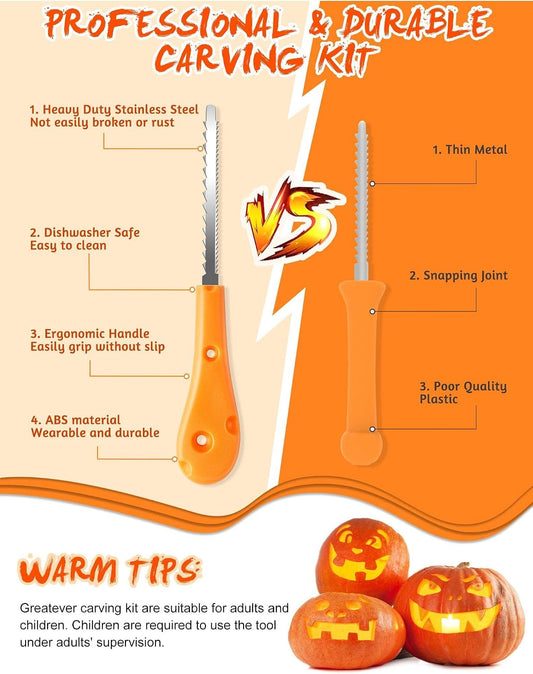 Halloween Pumpkin Carving Kit,Professional and Heavy Duty Stainless Steel Tools,Pumpkin Carving Set with12 Pumpkin Stencils Carrying Case(7pcs)