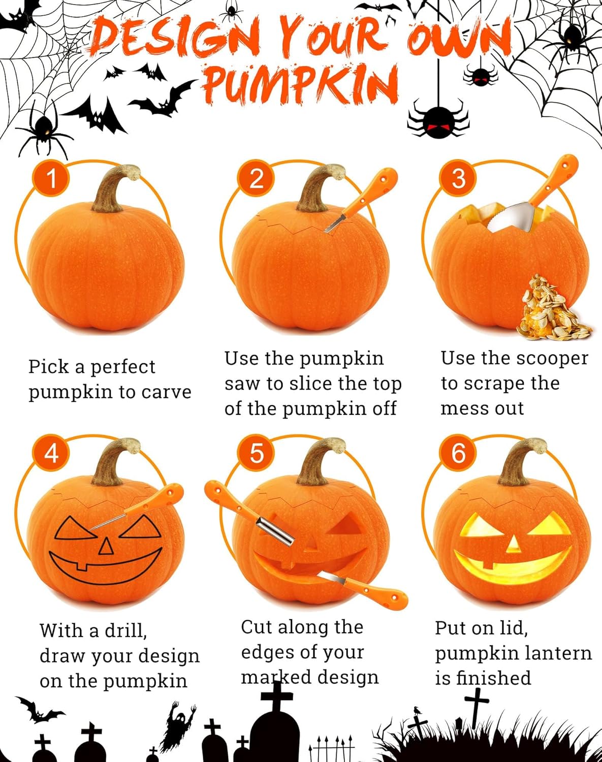 Halloween Pumpkin Carving Kit,Professional and Heavy Duty Stainless Steel Tools,Pumpkin Carving Set with12 Pumpkin Stencils Carrying Case(7pcs)