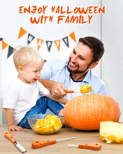 Halloween Pumpkin Carving Kit,Professional and Heavy Duty Stainless Steel Tools,Pumpkin Carving Set with12 Pumpkin Stencils Carrying Case(7pcs)