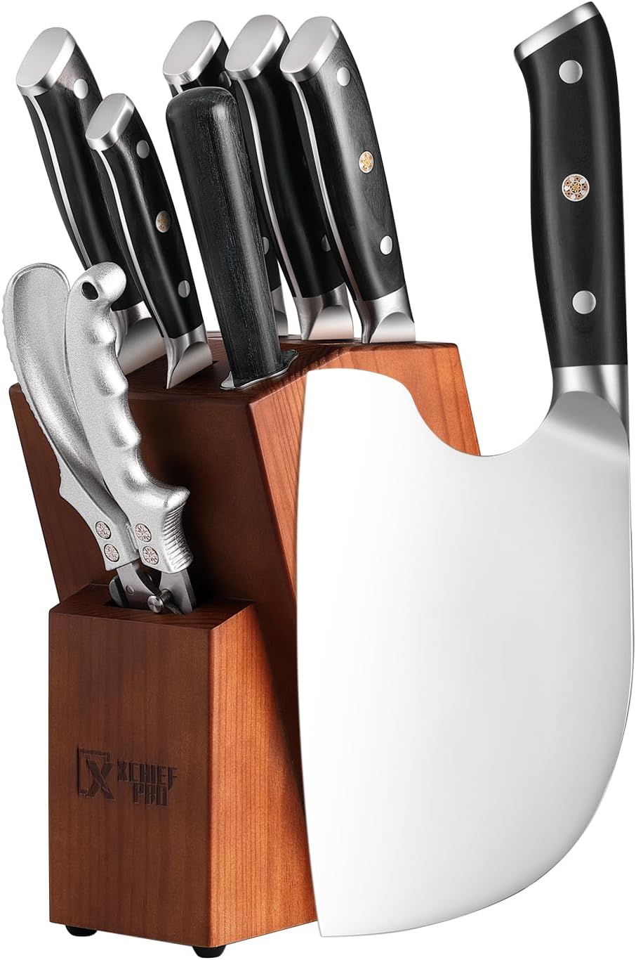 Chef Knife Set, Hand Forged Meat Boning Carving Cleaver Butcher Knife, High Carbon Steel Japan Nakiri Santoku Knife Set with Accessories for Kitchen, BBQ Camping Knives Set with Bag