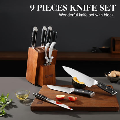 Chef Knife Set, Hand Forged Meat Boning Carving Cleaver Butcher Knife, High Carbon Steel Japan Nakiri Santoku Knife Set with Accessories for Kitchen, BBQ Camping Knives Set with Bag
