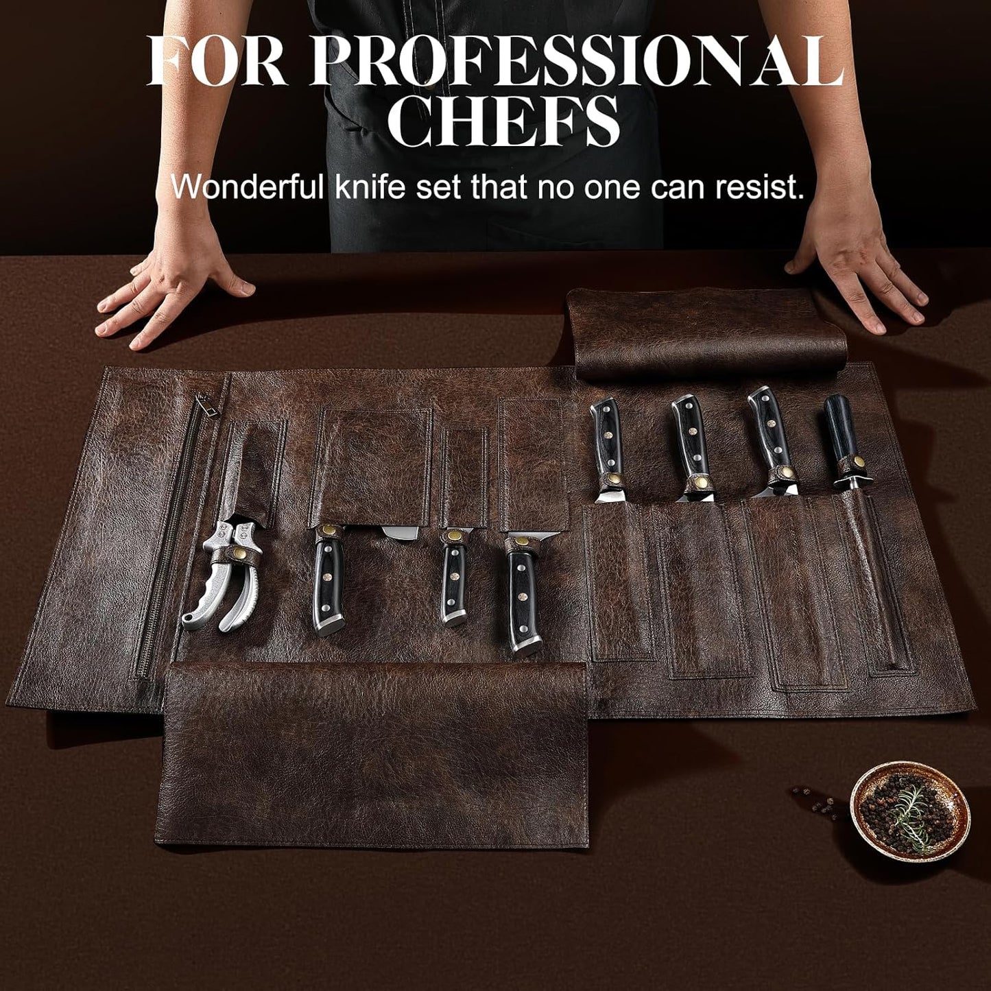 Chef Knife Set, Hand Forged Meat Boning Carving Cleaver Butcher Knife, High Carbon Steel Japan Nakiri Santoku Knife Set with Accessories for Kitchen, BBQ Camping Knives Set with Bag