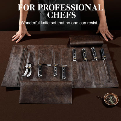 Chef Knife Set, Hand Forged Meat Boning Carving Cleaver Butcher Knife, High Carbon Steel Japan Nakiri Santoku Knife Set with Accessories for Kitchen, BBQ Camping Knives Set with Bag