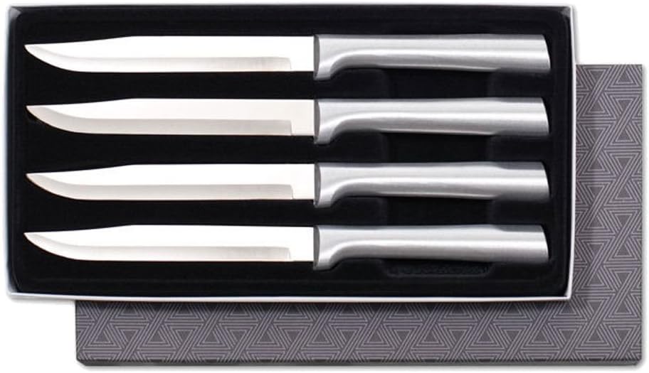 Four Utility/Steak Knives Gift Set (S55), Silver Handle | 4-Piece Knife Set , Stainless Steel Blade, Silver Cast Aluminum Handle