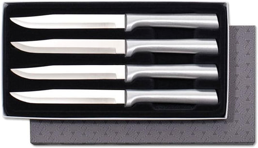 Four Utility/Steak Knives Gift Set (S55), Silver Handle | 4-Piece Knife Set , Stainless Steel Blade, Silver Cast Aluminum Handle