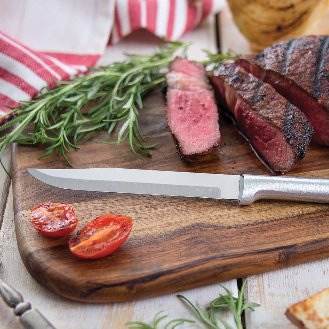 Four Utility/Steak Knives Gift Set (S55), Silver Handle | 4-Piece Knife Set , Stainless Steel Blade, Silver Cast Aluminum Handle