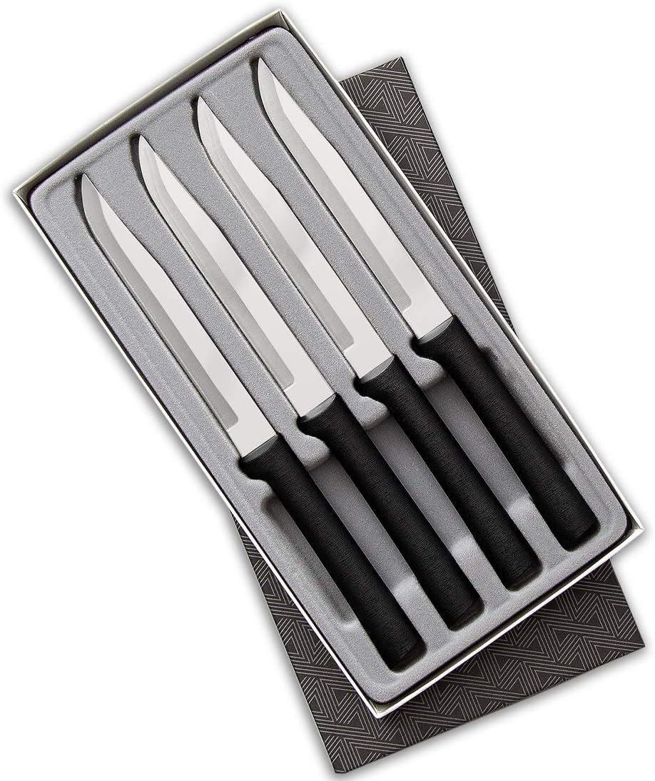 Four Utility/Steak Knives Gift Set (S55), Silver Handle | 4-Piece Knife Set , Stainless Steel Blade, Silver Cast Aluminum Handle