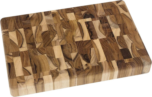 Teak Wood End Grain Kitchen Chopping Block and Cutting Board, Small, 12" x 8" x 1-1/4"