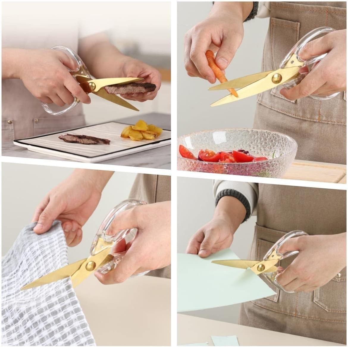 Kitchen Shears Scissors&Sharp Scissors, 8.0inch Cooking Scissor-Meat and Poultry Shears, Dishwasher Safe, Acrylic Handel Scissors All Purpose Stainless Steel Utility Scissor (White)