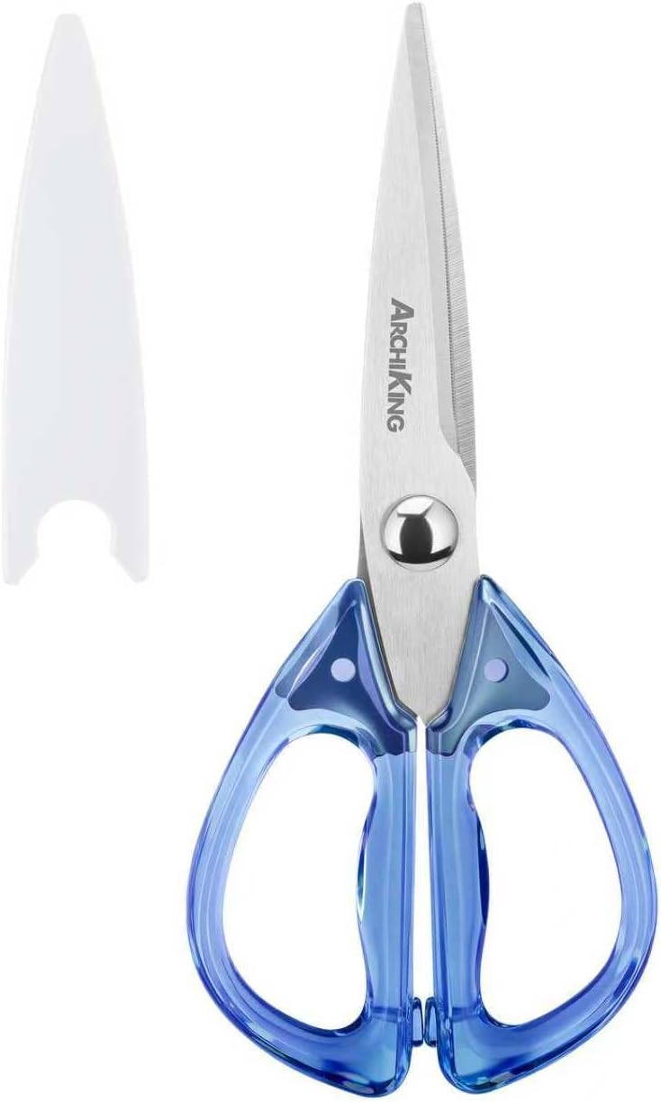Kitchen Shears Scissors&Sharp Scissors, 8.0inch Cooking Scissor-Meat and Poultry Shears, Dishwasher Safe, Acrylic Handel Scissors All Purpose Stainless Steel Utility Scissor (White)
