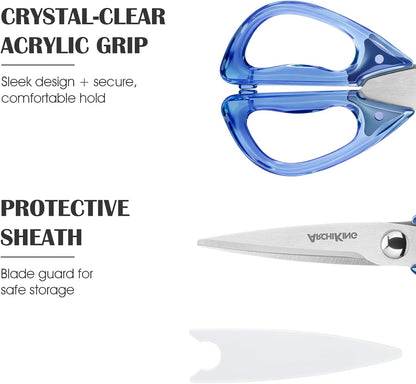 Kitchen Shears Scissors&Sharp Scissors, 8.0inch Cooking Scissor-Meat and Poultry Shears, Dishwasher Safe, Acrylic Handel Scissors All Purpose Stainless Steel Utility Scissor (White)