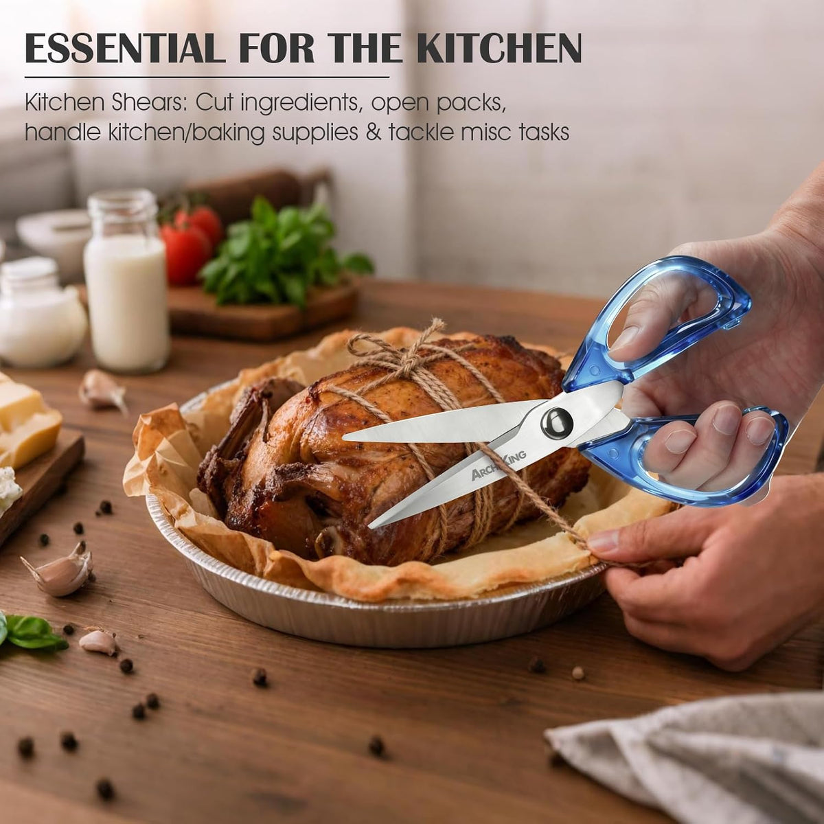Kitchen Shears Scissors&Sharp Scissors, 8.0inch Cooking Scissor-Meat and Poultry Shears, Dishwasher Safe, Acrylic Handel Scissors All Purpose Stainless Steel Utility Scissor (White)