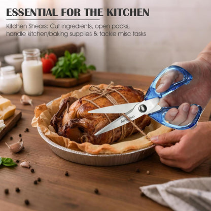 Kitchen Shears Scissors&Sharp Scissors, 8.0inch Cooking Scissor-Meat and Poultry Shears, Dishwasher Safe, Acrylic Handel Scissors All Purpose Stainless Steel Utility Scissor (White)