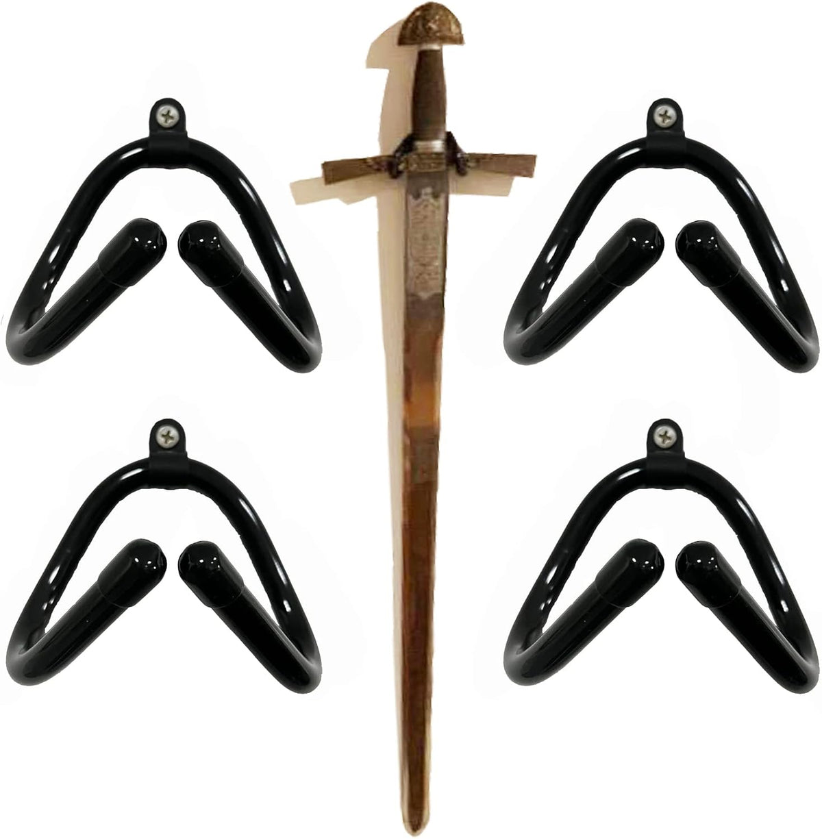 4 Pack Mini Adjustable Wall Mount Hook Display Hanger Rack - Strong & Flexible, Fits Every Shape and Size. For Sword, Dagger, Axe, Broadsword, Keyblade, etc.