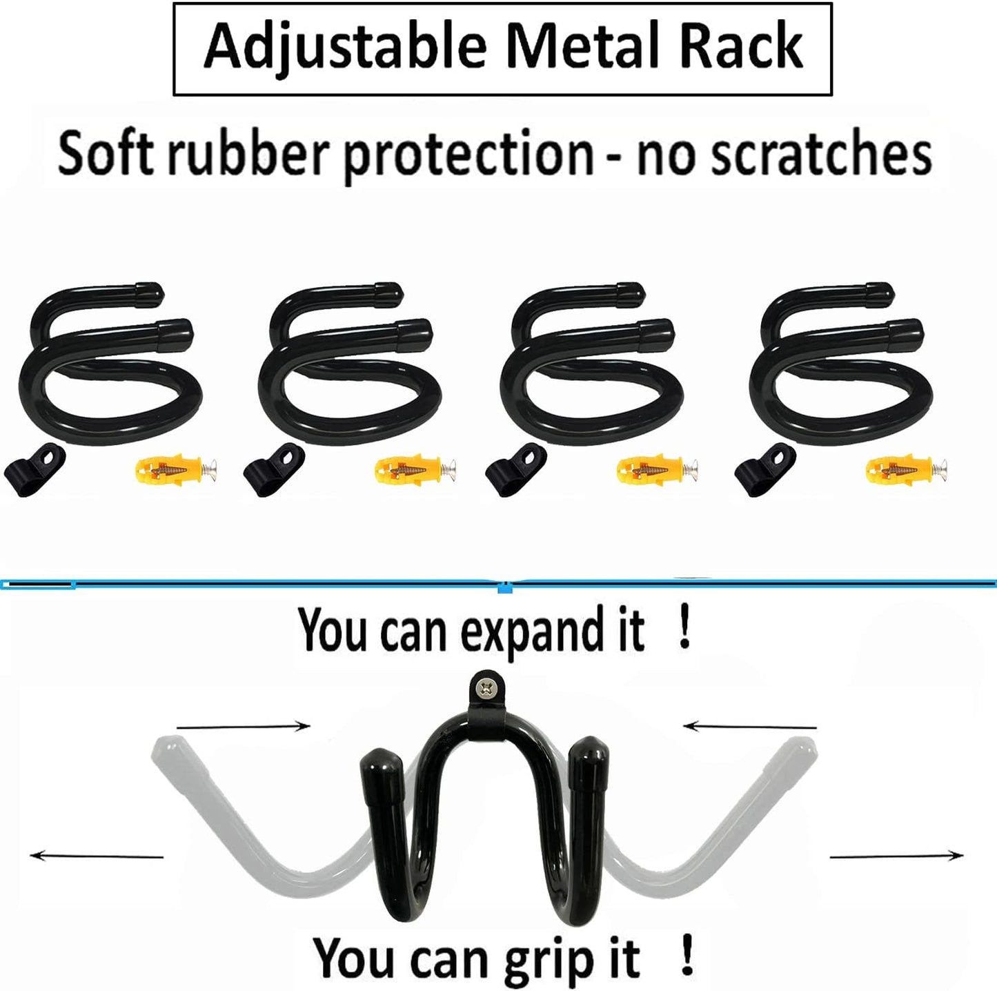 4 Pack Mini Adjustable Wall Mount Hook Display Hanger Rack - Strong & Flexible, Fits Every Shape and Size. For Sword, Dagger, Axe, Broadsword, Keyblade, etc.