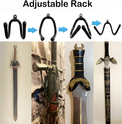 4 Pack Mini Adjustable Wall Mount Hook Display Hanger Rack - Strong & Flexible, Fits Every Shape and Size. For Sword, Dagger, Axe, Broadsword, Keyblade, etc.