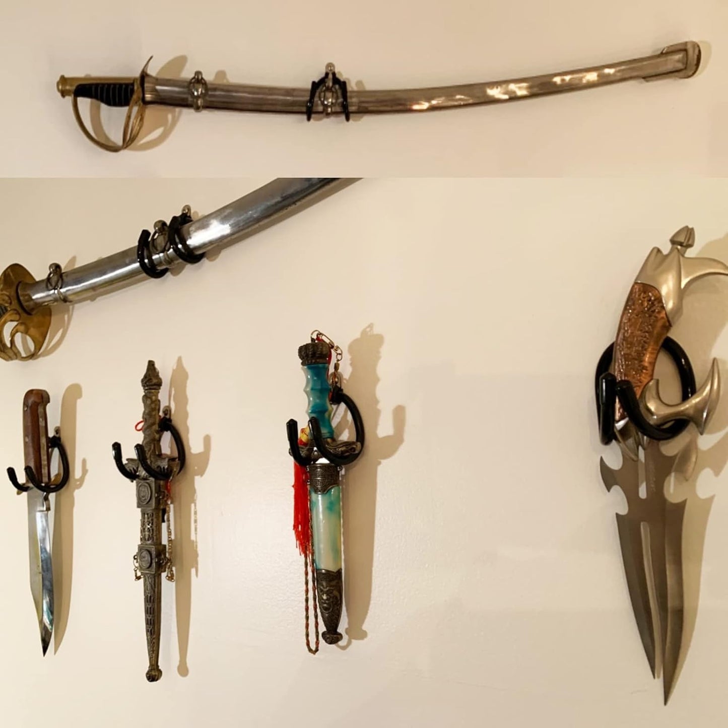 4 Pack Mini Adjustable Wall Mount Hook Display Hanger Rack - Strong & Flexible, Fits Every Shape and Size. For Sword, Dagger, Axe, Broadsword, Keyblade, etc.