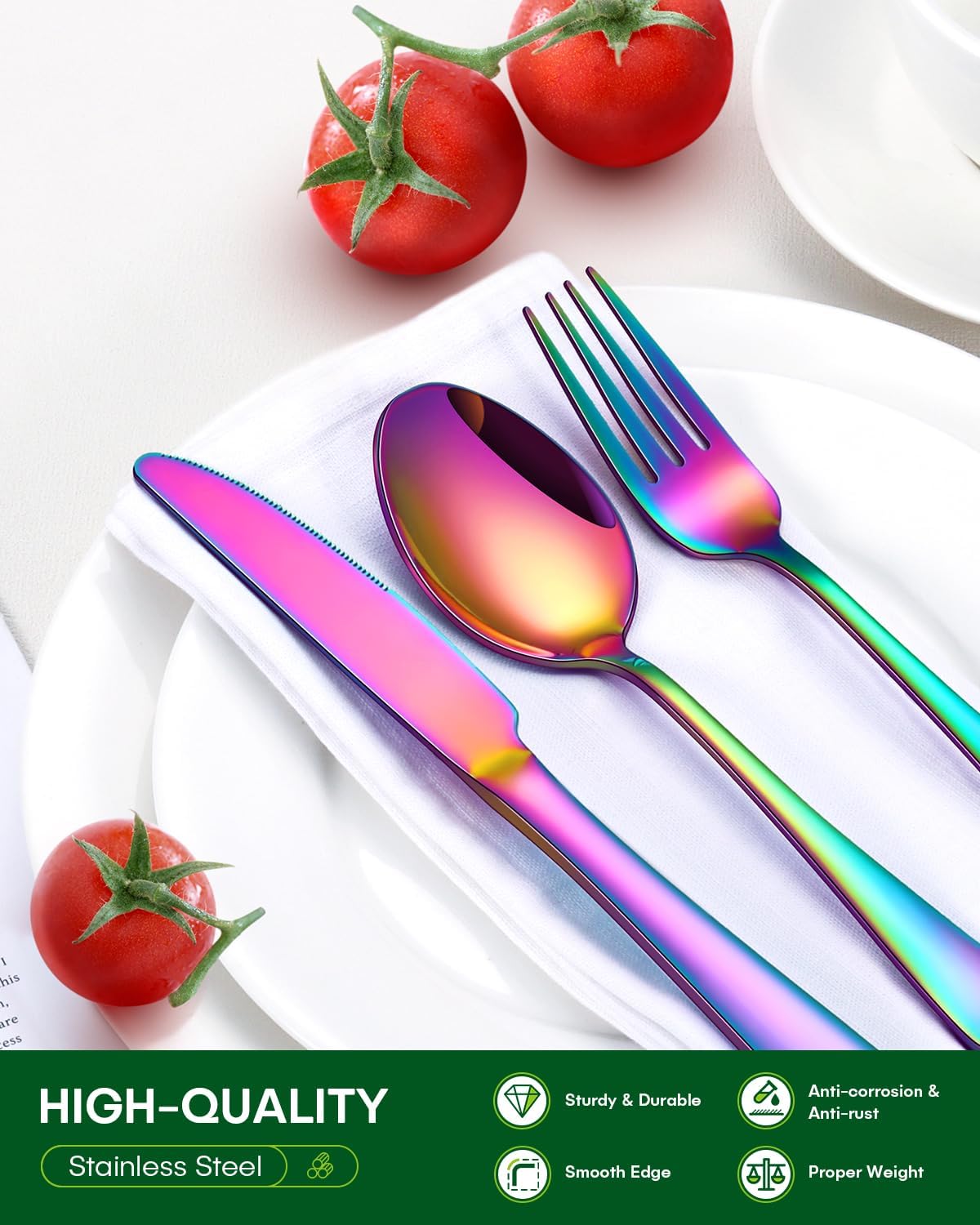 24 Piece Silverware Set with Steak Knives, Stainless Steel Flatware Set for 4 Food Grade Novelty Flatware Cutlery Utensil Set Include Knife Fork Spoon Mirror Polished Dishwasher Safe
