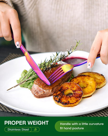 24 Piece Silverware Set with Steak Knives, Stainless Steel Flatware Set for 4 Food Grade Novelty Flatware Cutlery Utensil Set Include Knife Fork Spoon Mirror Polished Dishwasher Safe