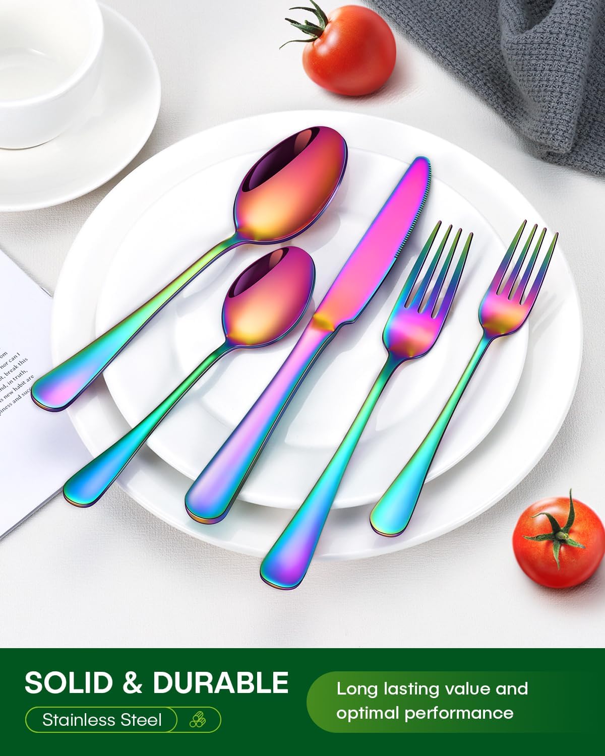 24 Piece Silverware Set with Steak Knives, Stainless Steel Flatware Set for 4 Food Grade Novelty Flatware Cutlery Utensil Set Include Knife Fork Spoon Mirror Polished Dishwasher Safe