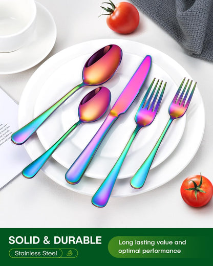 24 Piece Silverware Set with Steak Knives, Stainless Steel Flatware Set for 4 Food Grade Novelty Flatware Cutlery Utensil Set Include Knife Fork Spoon Mirror Polished Dishwasher Safe
