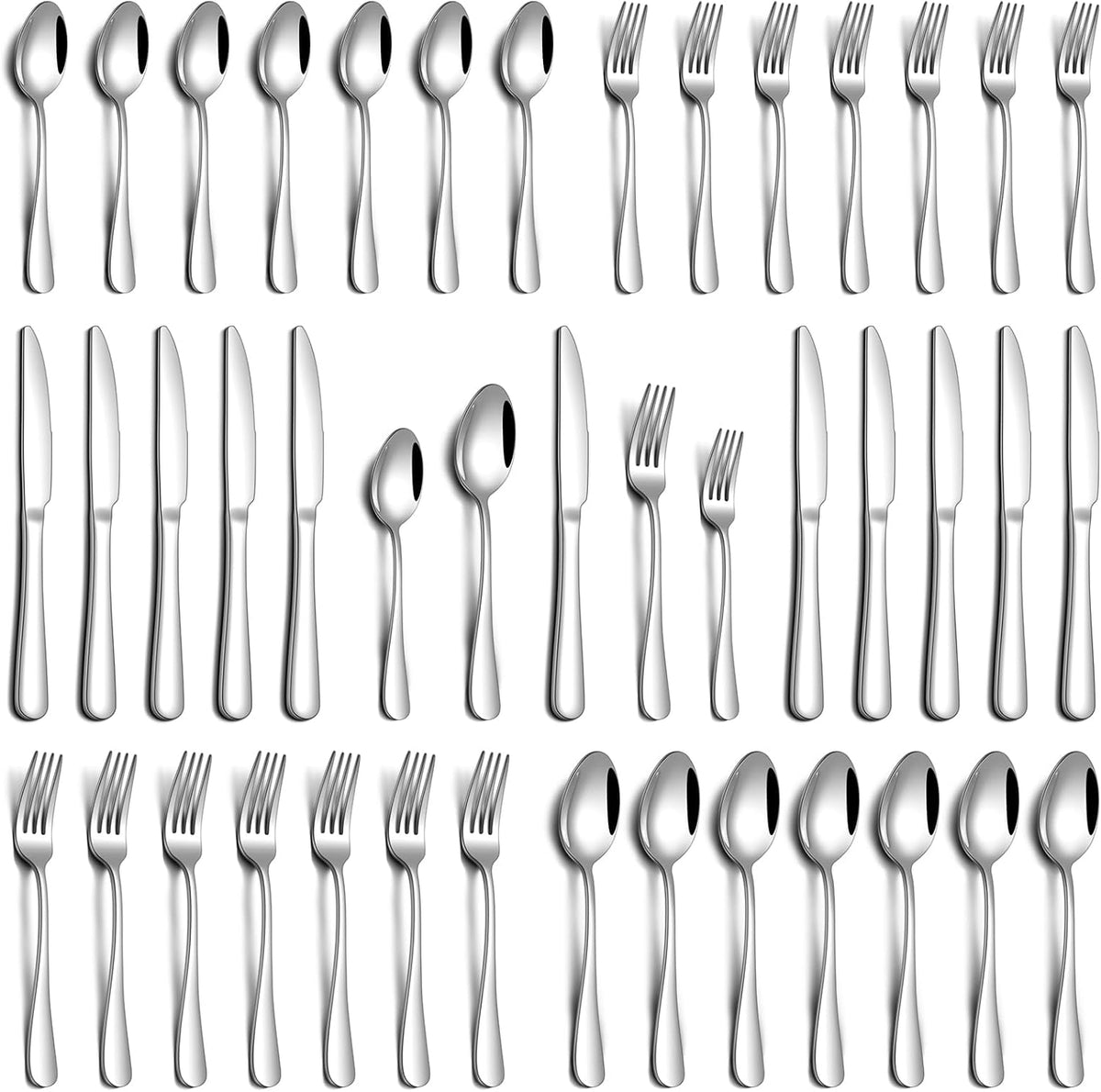 24 Piece Silverware Set with Steak Knives, Stainless Steel Flatware Set for 4 Food Grade Novelty Flatware Cutlery Utensil Set Include Knife Fork Spoon Mirror Polished Dishwasher Safe