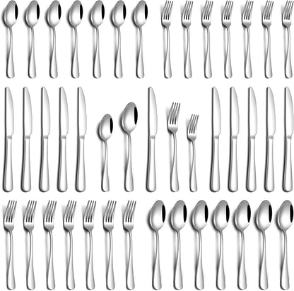 24 Piece Silverware Set with Steak Knives, Stainless Steel Flatware Set for 4 Food Grade Novelty Flatware Cutlery Utensil Set Include Knife Fork Spoon Mirror Polished Dishwasher Safe