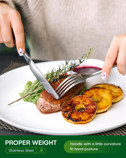 24 Piece Silverware Set with Steak Knives, Stainless Steel Flatware Set for 4 Food Grade Novelty Flatware Cutlery Utensil Set Include Knife Fork Spoon Mirror Polished Dishwasher Safe