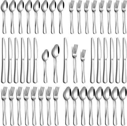 24 Piece Silverware Set with Steak Knives, Stainless Steel Flatware Set for 4 Food Grade Novelty Flatware Cutlery Utensil Set Include Knife Fork Spoon Mirror Polished Dishwasher Safe