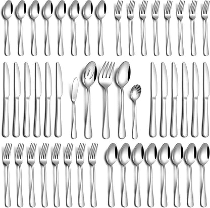 24 Piece Silverware Set with Steak Knives, Stainless Steel Flatware Set for 4 Food Grade Novelty Flatware Cutlery Utensil Set Include Knife Fork Spoon Mirror Polished Dishwasher Safe
