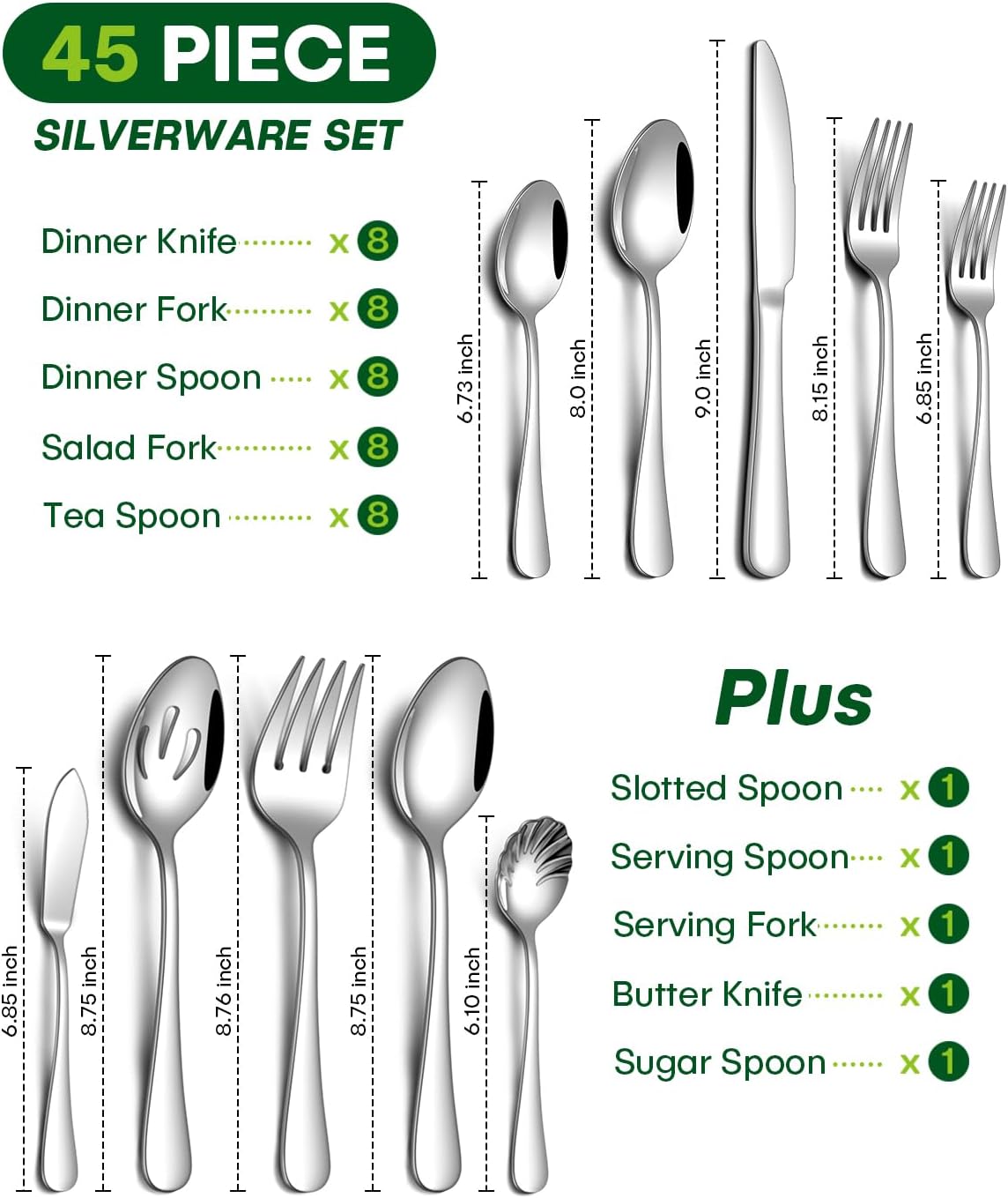 24 Piece Silverware Set with Steak Knives, Stainless Steel Flatware Set for 4 Food Grade Novelty Flatware Cutlery Utensil Set Include Knife Fork Spoon Mirror Polished Dishwasher Safe