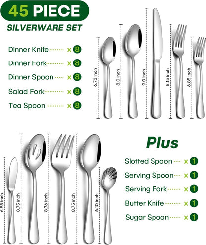 24 Piece Silverware Set with Steak Knives, Stainless Steel Flatware Set for 4 Food Grade Novelty Flatware Cutlery Utensil Set Include Knife Fork Spoon Mirror Polished Dishwasher Safe