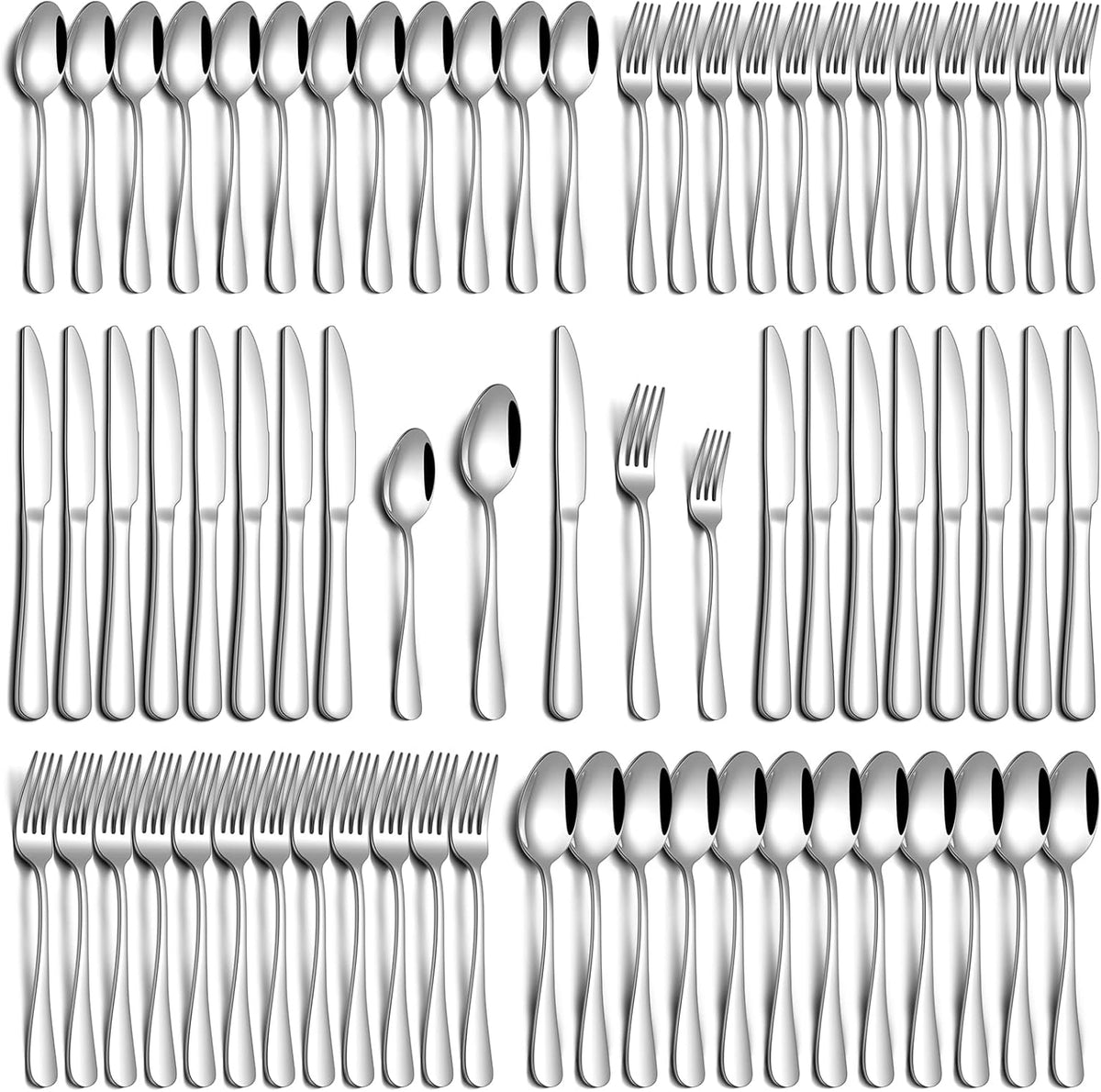 24 Piece Silverware Set with Steak Knives, Stainless Steel Flatware Set for 4 Food Grade Novelty Flatware Cutlery Utensil Set Include Knife Fork Spoon Mirror Polished Dishwasher Safe